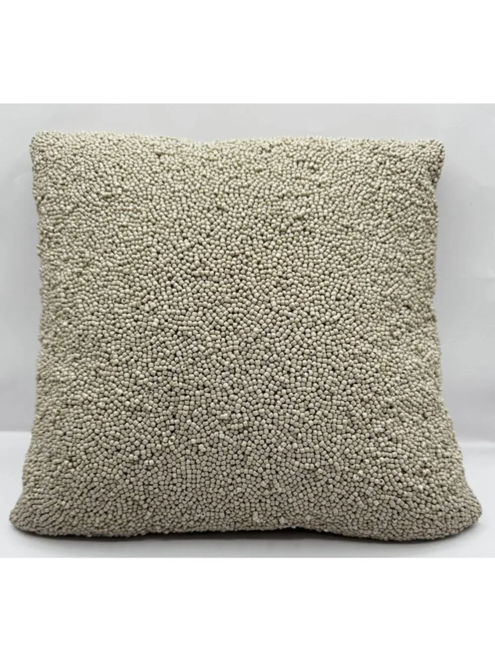 DKNY Home Gridlock Seed Bead Embellished Throw Accent Pillow 12x12 Taupe Tan EUC